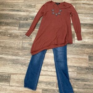 SOLD 3 for $20 Burnt Orange Asymmetrical Sweater